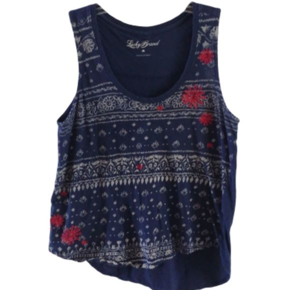 Lucky Brand Blue and Red Patterned Tank Top - Picture 1 of 3
